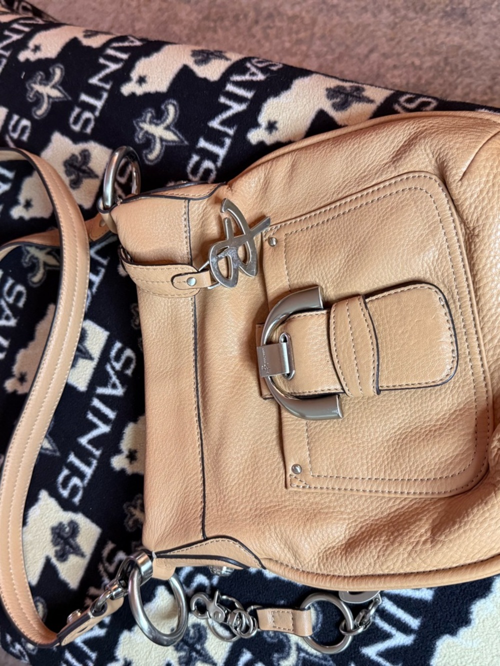B. Makowsky Westbourne Tan Pebbled Leather Crossbody Bag